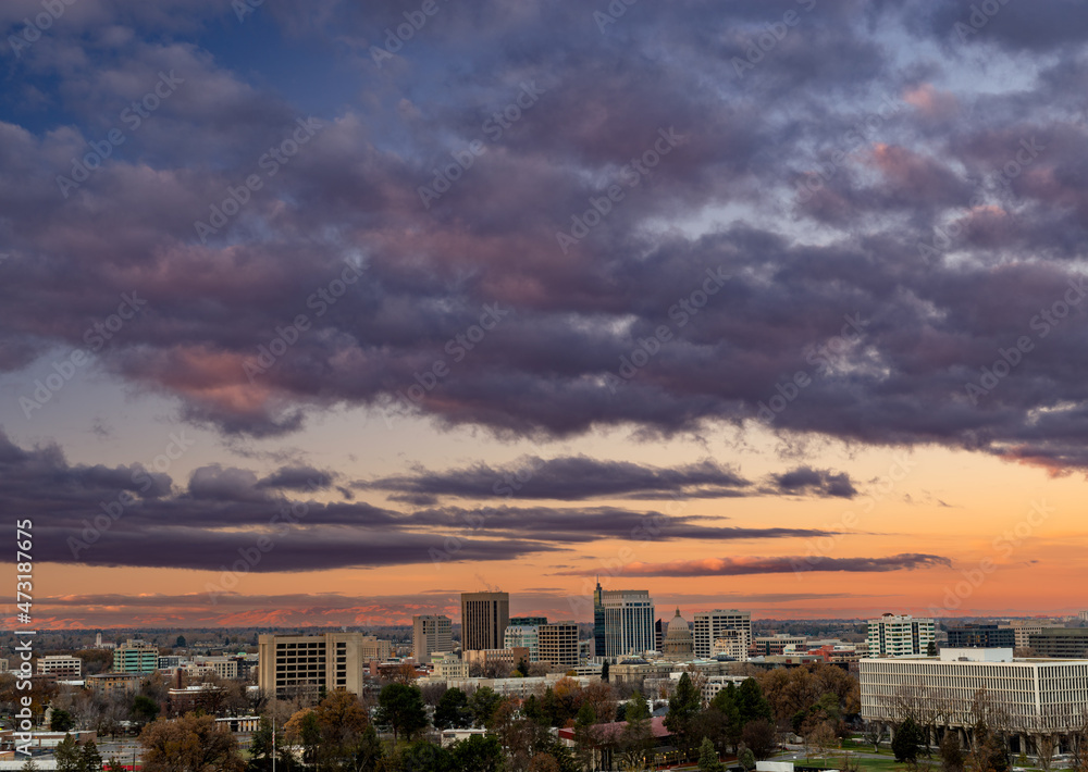 Beautiful clouds over the Boise Idaho skyline