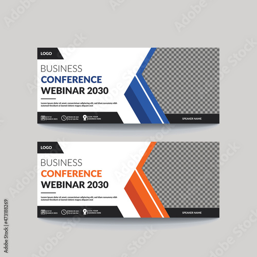 Business webinar conference social media banner invitation design.professional business conference postcard template design. Editable web banner post template.
