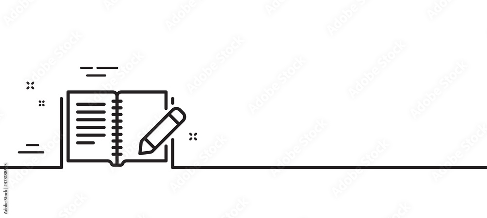 Feedback line icon. Book with pencil sign. Copywriting symbol. Minimal line illustration background. Feedback line icon pattern banner. White web template concept. Vector Feedback line icon. Book with pencil sign. Copywriting symbol. Minimal line illustration background. Feedback line icon pattern banner. White web template concept. Vector