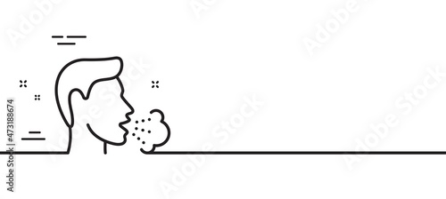 Cough line icon. Coronavirus symptom sign. Flu, sneeze or pneumonie symbol. Minimal line illustration background. Cough line icon pattern banner. White web template concept. Vector