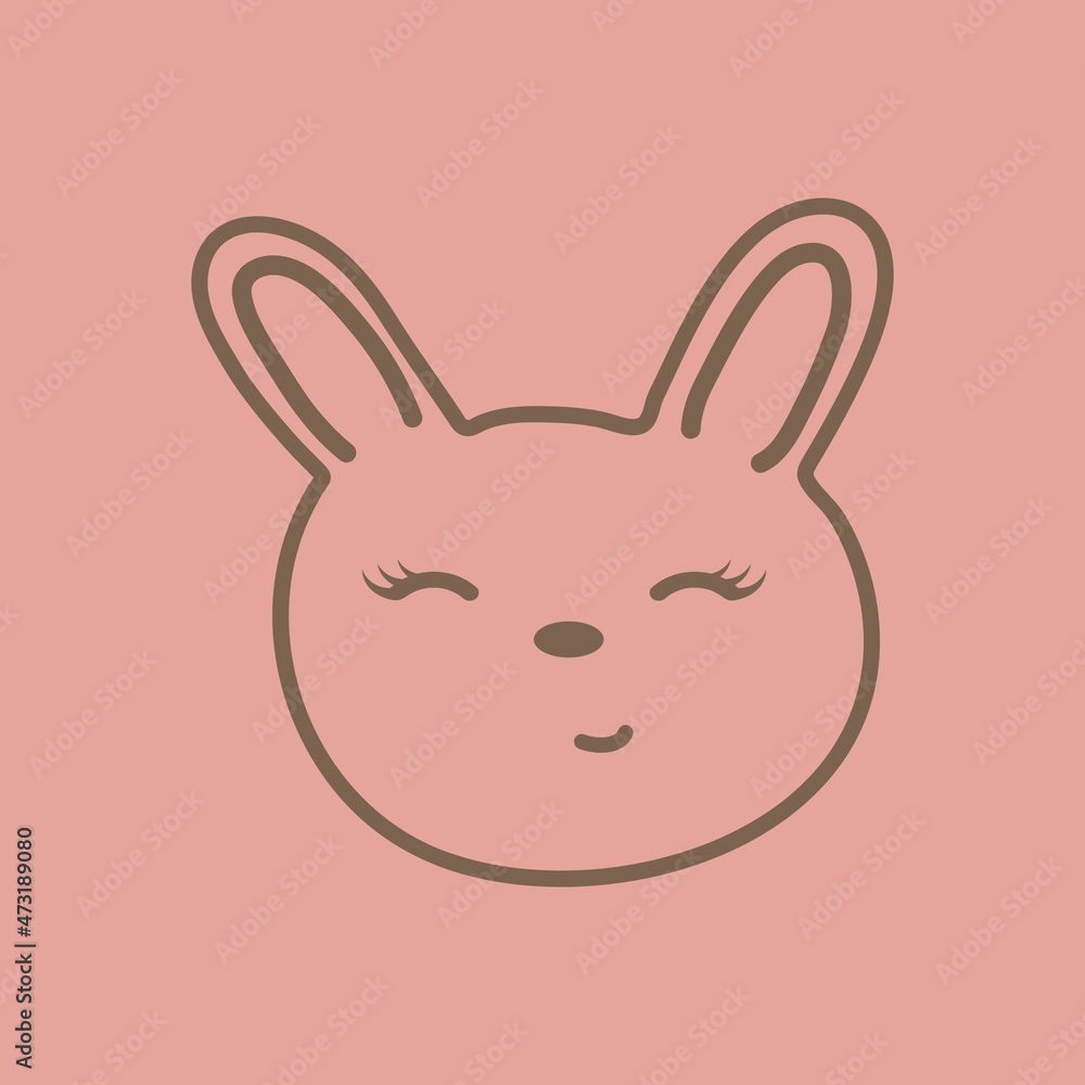 childish drawing of a cute hare with lines on a pink background. sketch doodle bunny, funny cute child drawing, vector illustration