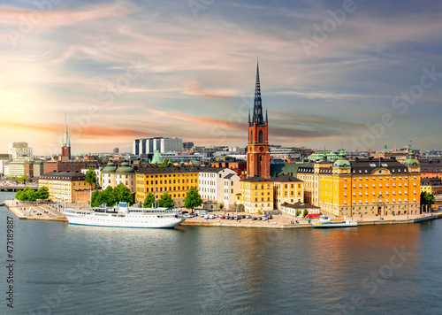 Photography Stockholm old town (Gamla Stan) cityscape at sunset, Sweden