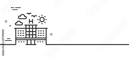Hotel line icon. Travel sign. Holidays building symbol. Minimal line illustration background. Hotel line icon pattern banner. White web template concept. Vector