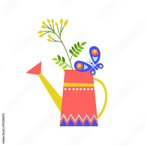 flowers in vase and butterfly illustration