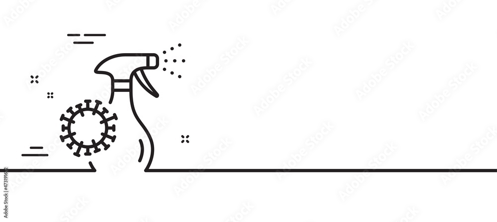 Coronavirus spray sanitizer line icon. Covid virus sign. Antiseptic symbol. Minimal line illustration background. Coronavirus spray line icon pattern banner. White web template concept. Vector