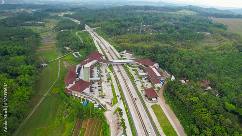 Aerial view of Parking space provided in the rest area of Pendopo 456 Salatiga. Semarang, Indonesia photo