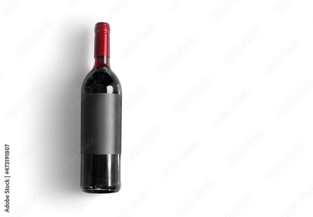 Top view of wine bottle isolated on white background