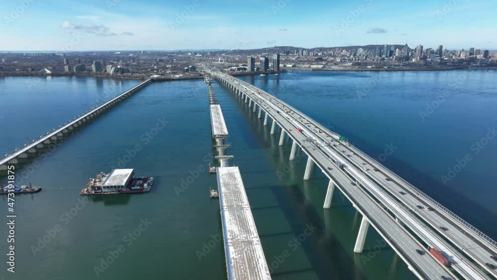 Aerial view of the new Pont Samuel de Champlain and Old Champlain bridge demolition Aerial view of the new Pont Samuel de Champlain and Old Champlain bridge demolition