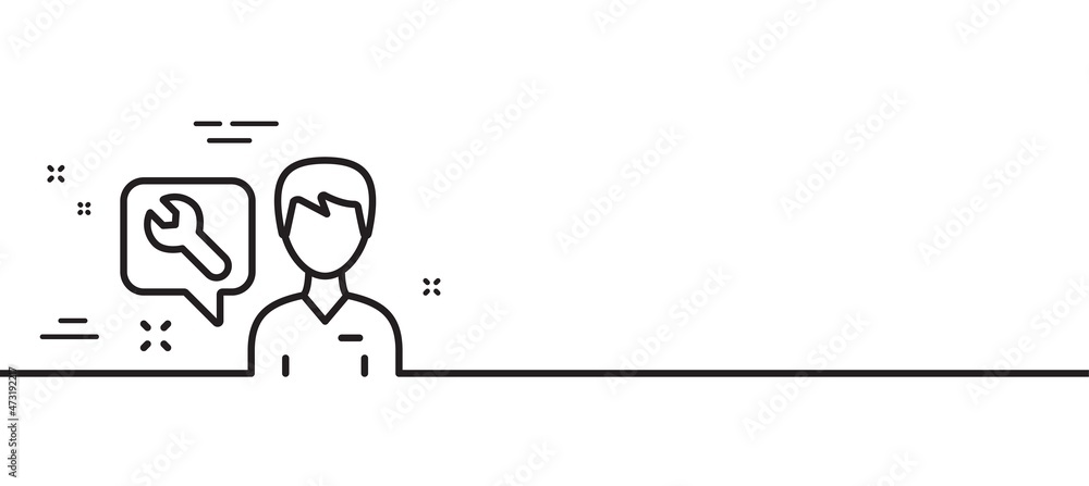 Spanner tool line icon. Repairman service sign. Fix instruments symbol. Minimal line illustration background. Repairman line icon pattern banner. White web template concept. Vector Spanner tool line icon. Repairman service sign. Fix instruments symbol. Minimal line illustration background. Repairman line icon pattern banner. White web template concept. Vector