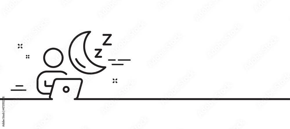 Obraz premium Night shift line icon. Online insomnia sign. Dream office symbol. Minimal line illustration background. Shift line icon pattern banner. White web template concept. Vector