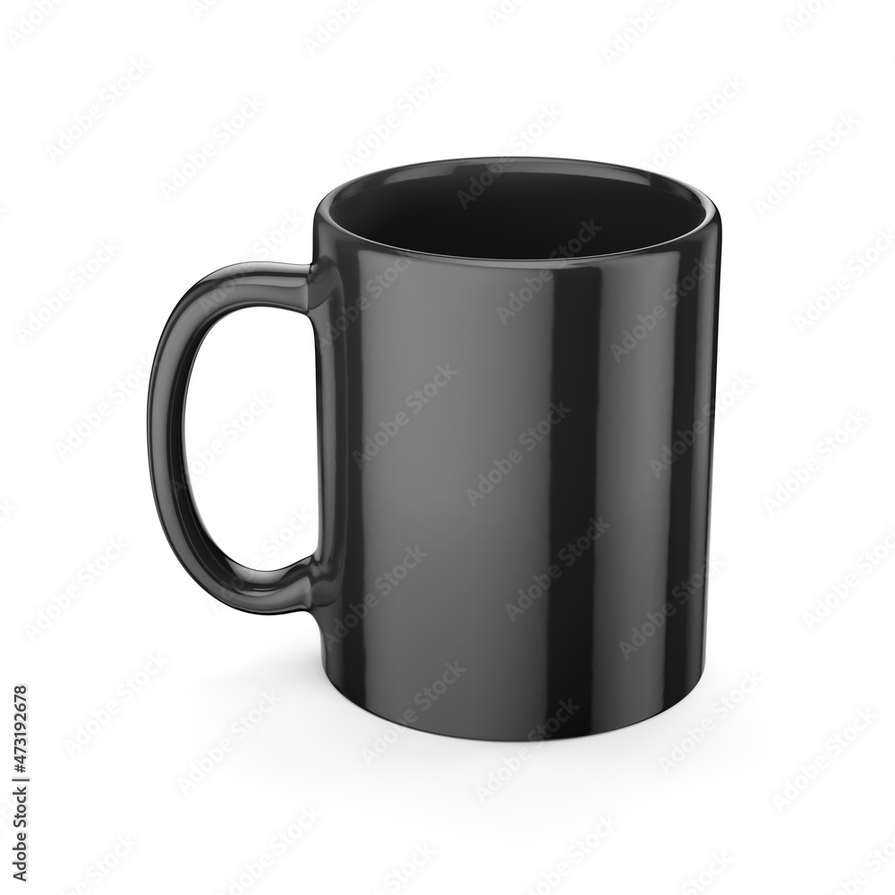 Blank black cup mock-up isolated on white. 3D rendering. Blank black cup mock-up isolated on white. 3D rendering.