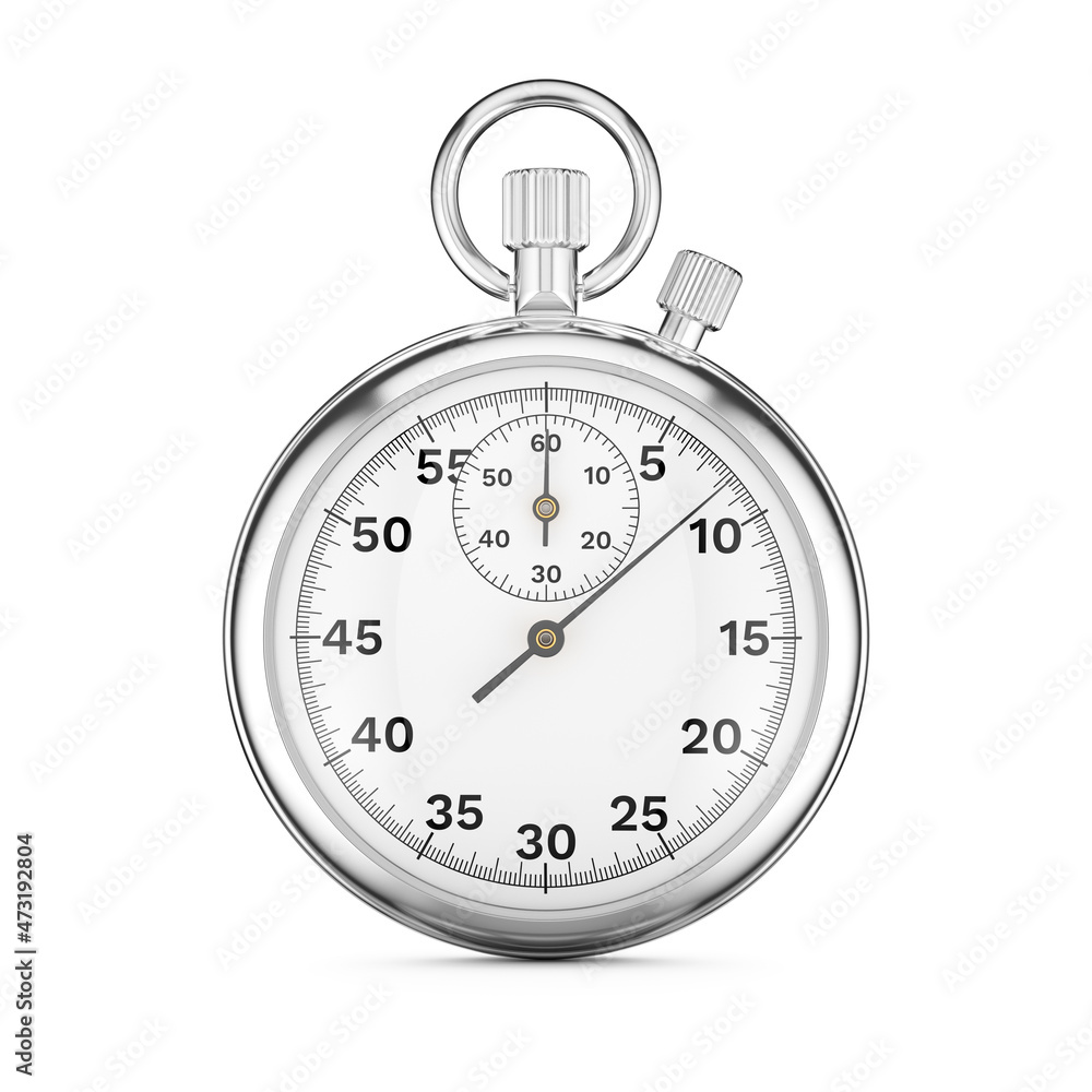Metallic mechanical stopwatch isolated. 3d rendering. Metallic mechanical stopwatch isolated. 3d rendering.