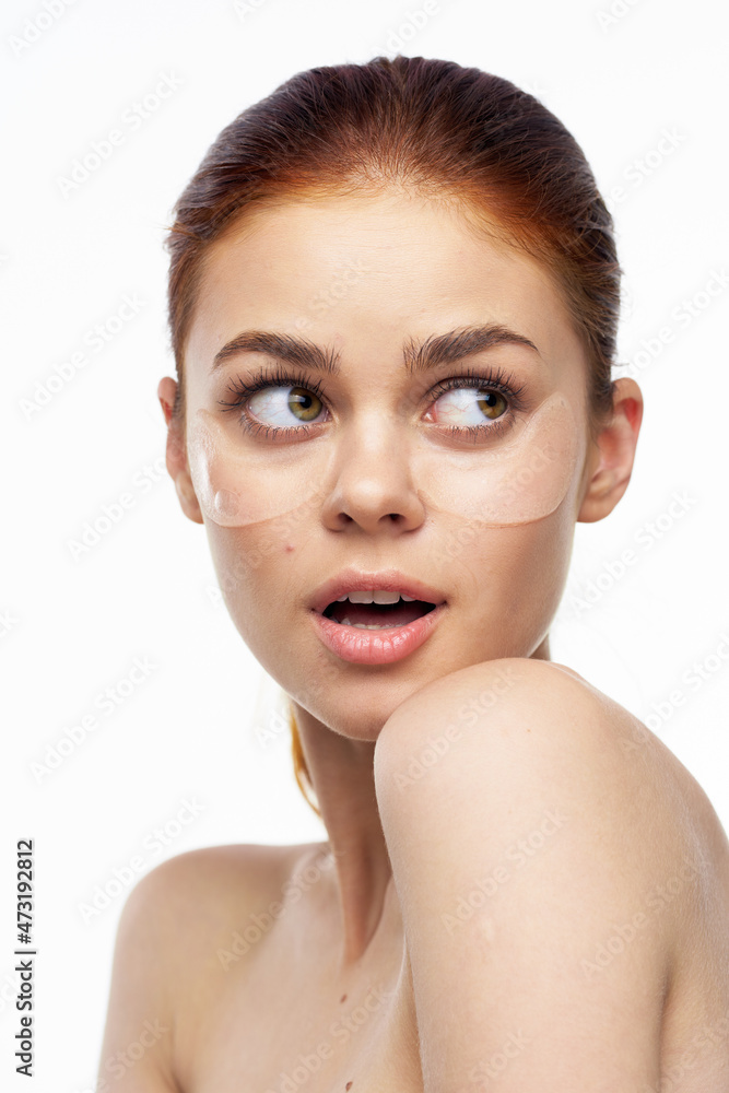 cheerful woman bare shoulders clear skin face mask cheerful woman bare shoulders clear skin face mask