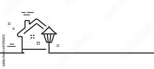 Street light line icon. Outdoor lamp sign. House illuminate symbol. Minimal line illustration background. Street light line icon pattern banner. White web template concept. Vector