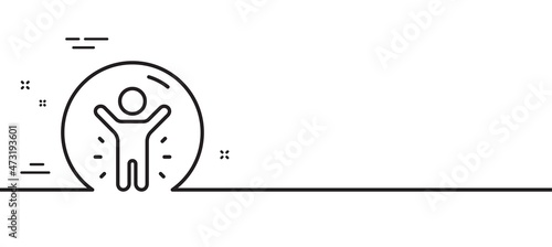 Recovered person line icon. Coronavirus pandemic sign. Covid-19 quarantine symbol. Minimal line illustration background. Recovered person line icon pattern banner. White web template concept. Vector