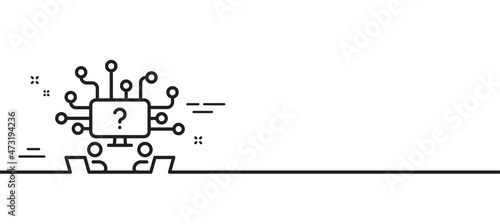 Teamwork question line icon. Ask help sign. Outsource support symbol. Minimal line illustration background. Teamwork question line icon pattern banner. White web template concept. Vector