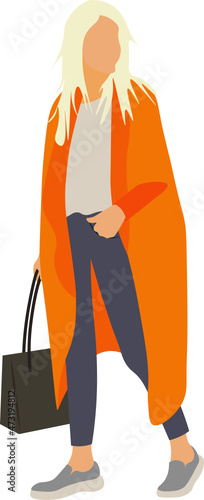 mujer posando de pie con cartera, chica modelo con bolso. Modelaje. outfit. Vector sin fondo, fondo transparente
