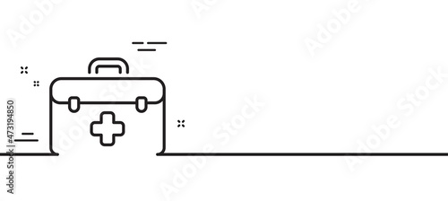 First aid line icon. Medicical kit sign. Pharmacy medication symbol. Minimal line illustration background. First aid line icon pattern banner. White web template concept. Vector