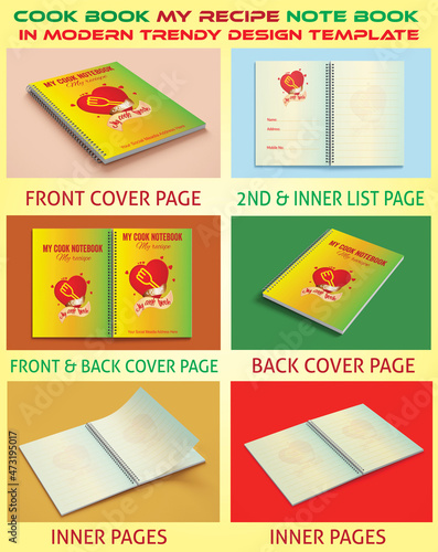 COOK BOOK,  RECIPE NOTEBOOK IN MODERN TRENDY DESIGN TEMPLATE