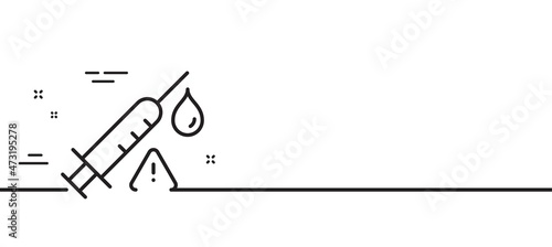 Vaccine attention line icon. Vaccination syringe warning sign. Jab symbol. Minimal line illustration background. Vaccine attention line icon pattern banner. White web template concept. Vector
