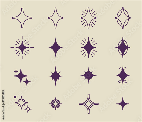 Set of four-pointed and eight-pointed stars and shapes