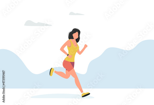 Woman running in modern style. Vector Illustration