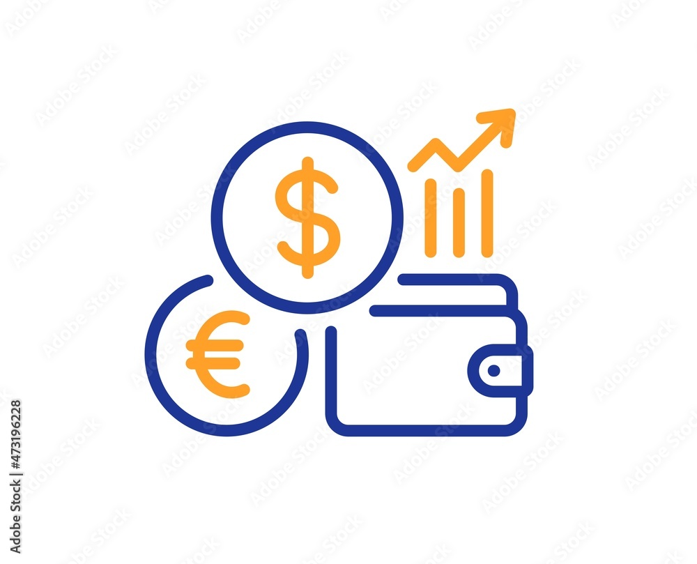 Currency rates line icon. Money exchange sign. Trade wallet symbol. Colorful thin line outline concept. Linear style currency rate icon. Editable stroke. Vector Currency rates line icon. Money exchange sign. Trade wallet symbol. Colorful thin line outline concept. Linear style currency rate icon. Editable stroke. Vector