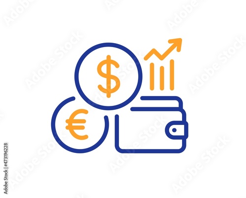 Currency rates line icon. Money exchange sign. Trade wallet symbol. Colorful thin line outline concept. Linear style currency rate icon. Editable stroke. Vector