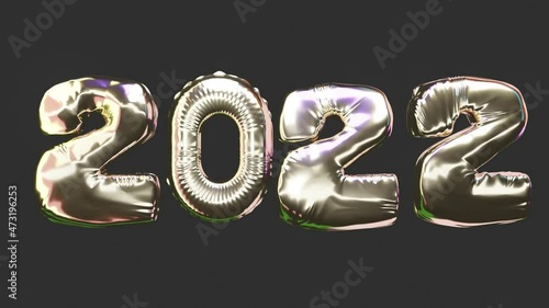 happy new year 2022 ! Golden balloons on black. It's a loop