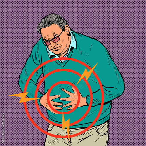 an elderly man abdominal pain, diseases of the stomach, intestines or other internal organs