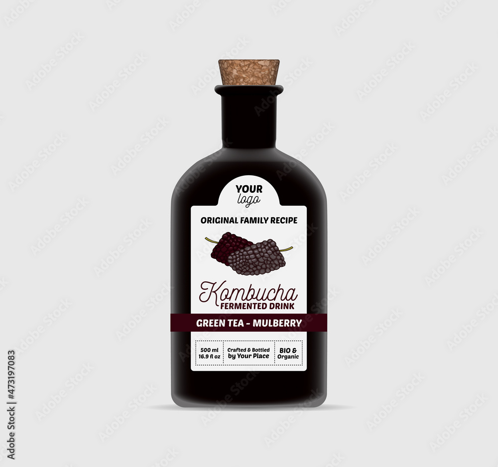 Mulberry Kombucha label template Tea Bottle Packaging Isolated Mulberry Kombucha label template Tea Bottle Packaging Isolated