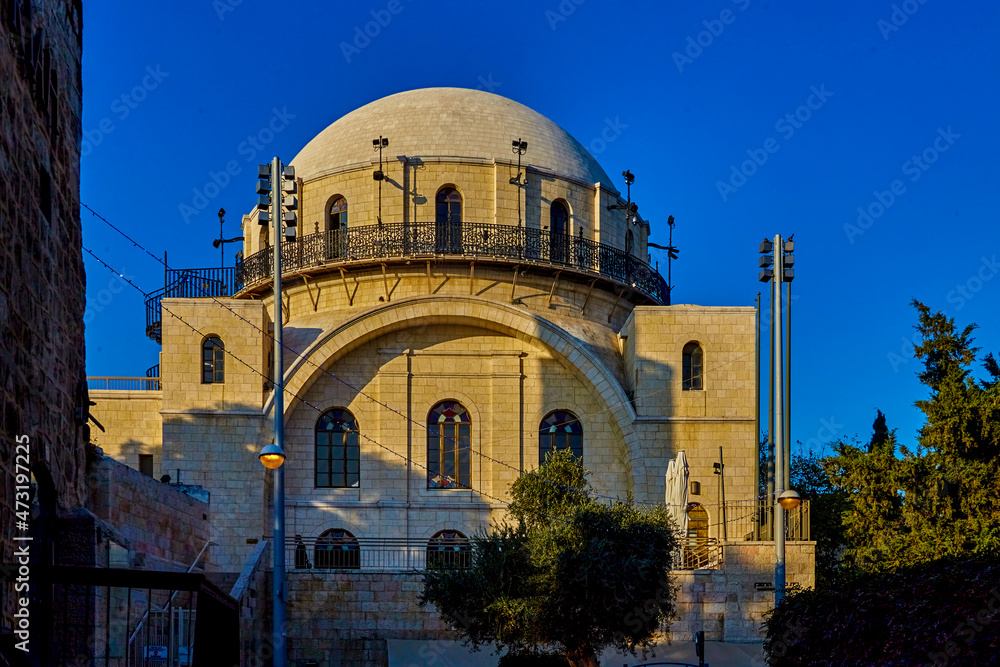 Jerusalem,Israel-November 23,2021: Hurva Synagogue, also known as Hurvat Rabbi Yehudah he-Hasid, is historic synagogue located in Jewish Quarter of Old City of Jerusalem