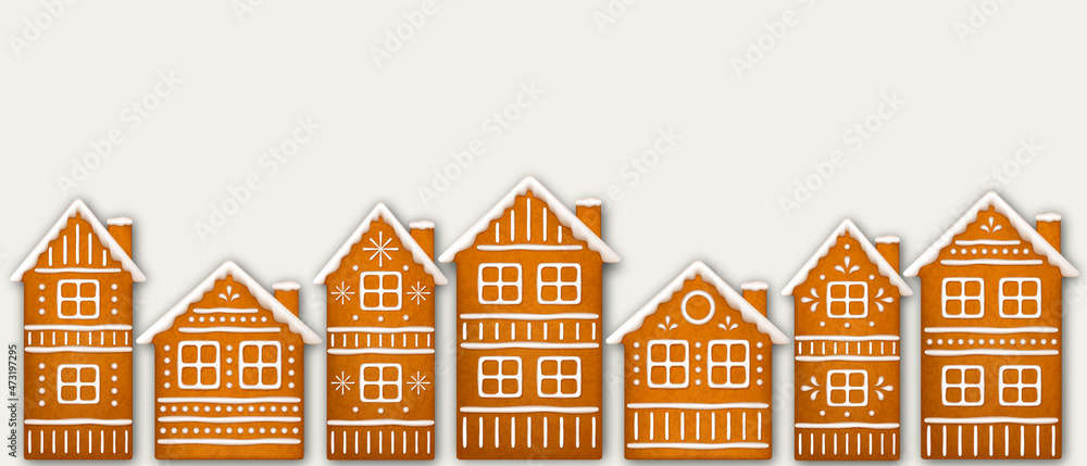 Gingerbread Houses. Christmas Background with Cookies. Vector illustration