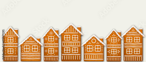 Gingerbread Houses. Christmas Background with Cookies. Vector illustration