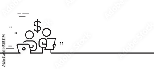 Budget accounting line icon. Money investment sign. Stock shares traders symbol. Minimal line illustration background. Budget accounting line icon pattern banner. White web template concept. Vector
