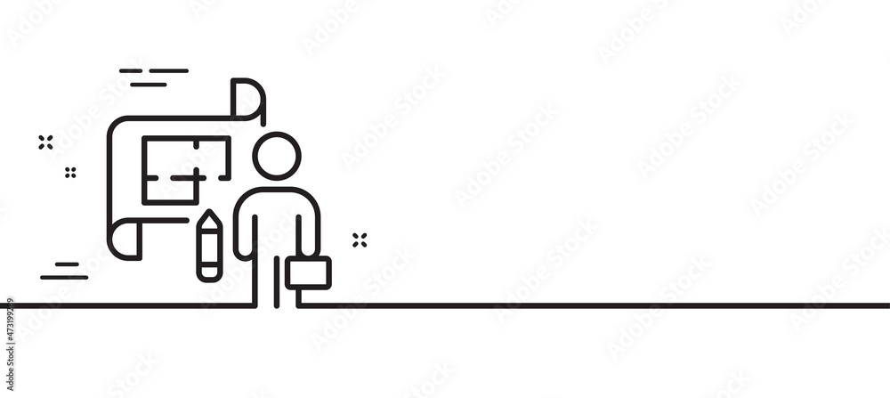 Plan line icon. Architect project sign. Architecture design symbol. Minimal line illustration background. Plan line icon pattern banner. White web template concept. Vector Plan line icon. Architect project sign. Architecture design symbol. Minimal line illustration background. Plan line icon pattern banner. White web template concept. Vector