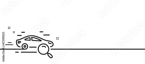 Search car line icon. Find transport sign. Magnify glass. Minimal line illustration background. Search car line icon pattern banner. White web template concept. Vector