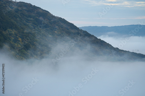 Fog rising on the mountains of the small Saar loop