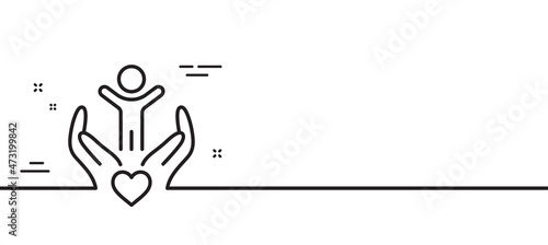 Volunteer care line icon. Hospice service sign. Health insurance symbol. Minimal line illustration background. Volunteer line icon pattern banner. White web template concept. Vector