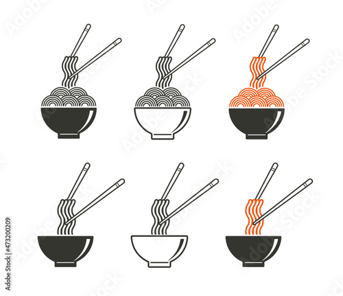 Japanese food or yakisoba noodle icons.