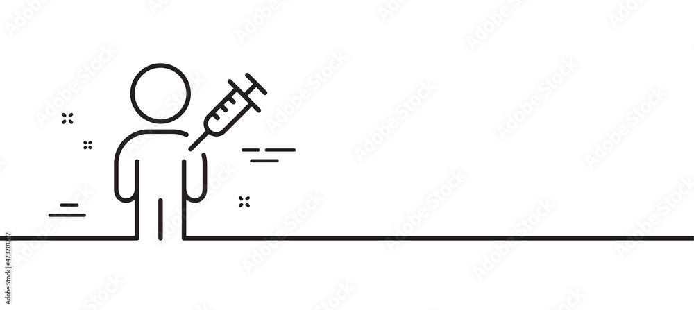 People vaccination line icon. Vaccine syringe sign. Man jabbed symbol. Minimal line illustration background. People vaccination line icon pattern banner. White web template concept. Vector People vaccination line icon. Vaccine syringe sign. Man jabbed symbol. Minimal line illustration background. People vaccination line icon pattern banner. White web template concept. Vector