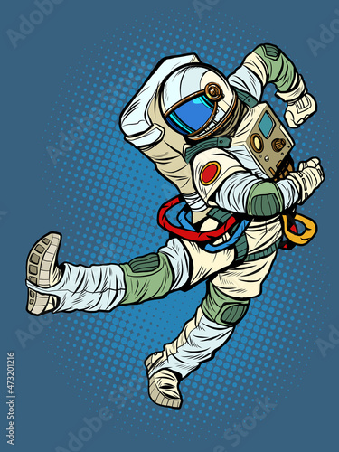 Joy dance jump The characteristic emotional pose of a astronaut man