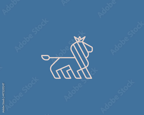 Lion with crown logo line art design vector template. Premium king, power, grandeur vector sign symbol mark logotype.