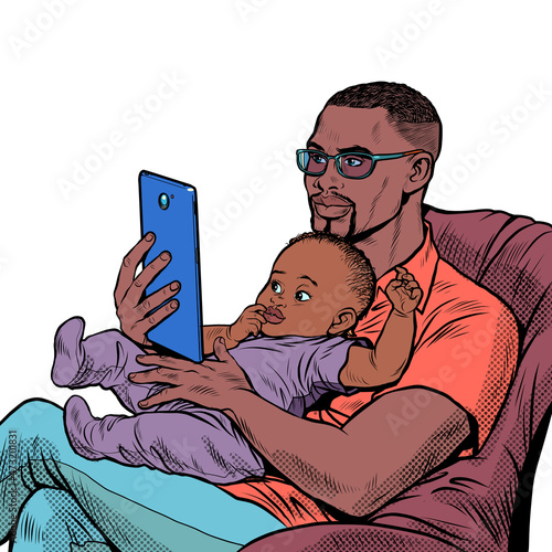 african Father and child, homework and fatherhood. Love and care