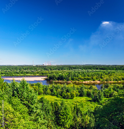 view of the forest and the river on a sunny summer day