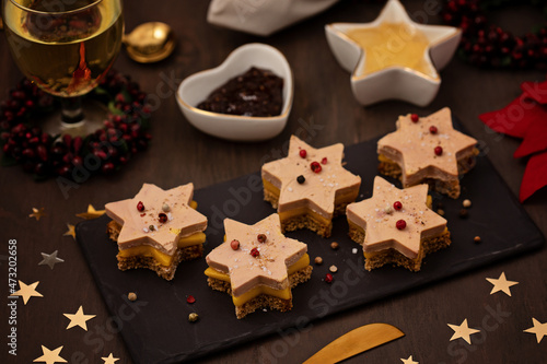  for winter holidays celebration. Cristmas appetizer for buffet, festive dinner concept photo