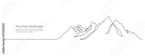One continuous line drawing of mountain range landscape. Mounts in simple linear style for winter sports concept isolated on white background. Doodle vector illustration