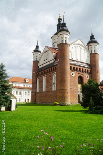 Landscape with the orthodox Monastery of the Annunciation in Suprasl also known as the Suprasl Lavra. Monastic complex with defensive features from 16th and 17th century, Podlasie region, Poland.