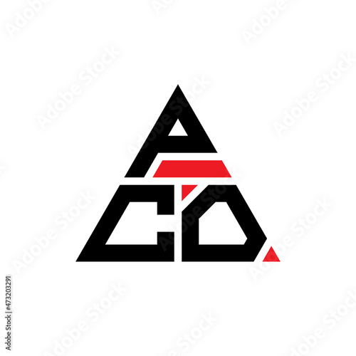 PCO triangle letter logo design with triangle shape. PCO triangle logo design monogram. PCO triangle vector logo template with red color. PCO triangular logo Simple, Elegant, and Luxurious Logo...