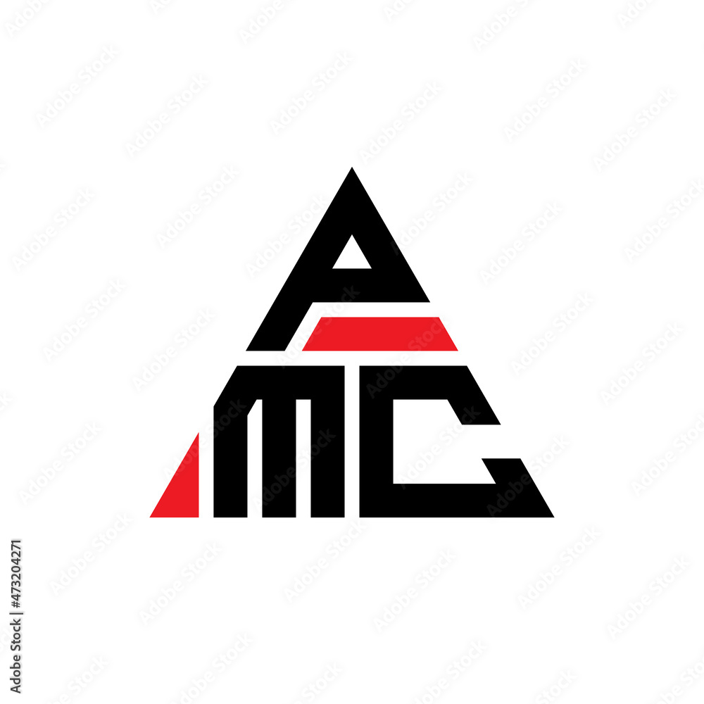 PMC triangle letter logo design with triangle shape. PMC triangle logo design monogram. PMC triangle vector logo template with red color. PMC triangular logo Simple, Elegant, and Luxurious Logo...